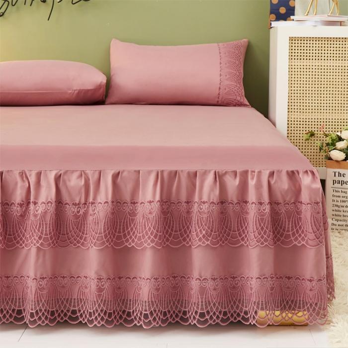 ผ้าปูที่นอนผ้าฝ้ายสไตล์เจ้าหญิงควีนไซส์-คิงไซส์ผ้าปูเตียงสเกิร์ตลูกไม้ผ้าคลุมเตียง-ปลอกหมอนซื้อแยกต่างหาก