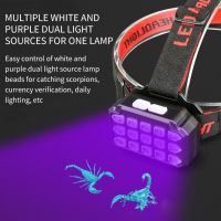 【lz】▤  Farol LED Tocha UV USB Recarregável Cabeça Lâmpada Pet Stains Checker Farol Ao Ar Livre Impermeável Scorpion Hunting Faróis led ultravioleta luz uv lanterna luz ultravioleta lanterna uv