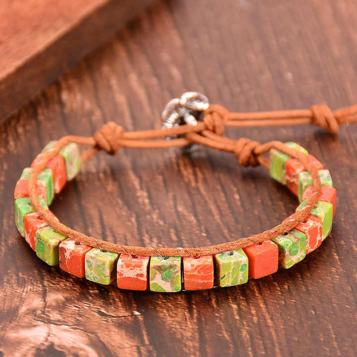 square-jewelry-adjustable-handstring-beading-bracelet-natural-stone-seven-colors