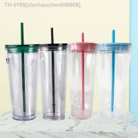 ℗ xianhaochen048906 Copo de palha transparente dupla camada com tampa Copos reutilizáveis plástico Acabamento fosco Caneca café 500ml