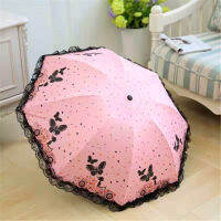 Lace Women Rain Umbrella Sun Paraguas mujer Black Parasol Folding Princess guarda chuva invertido UV Protection Decoration