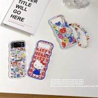 เคสโทรศัพท์มือถือลายการ์ตูนอะนิเมะ Samsung Z,กรณีพับโปร่งใสรูปคลื่น Hello Kitty พร้อมสายรัดข้อมือพลิกขนาด5 4 3 W23