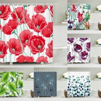 High Quality Colorful Flowers Fabric Shower Curtain Waterproof Printing Floral Bath Curtains for Bathroom Decorate with Hooks