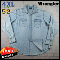 Wrangler®แท้ อก 52 ไซส์ 4XL เสื้อเชิ้ตผู้ชาย แรงเลอร์ สีเดนิม เสื้อแขนยาว เนื้อผ้าดี