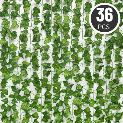 【CC】 36/24/12pcs green Fake Leaves Garland Vine Foliage Hanging Rattan String Wall Artificial