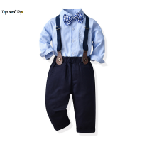 top and top Fashion New Kids Boys Gentleman Clothing Sets Long Sleeve Bowtie Shirts Suspenders Pants Toddler Formal Suit Outfit