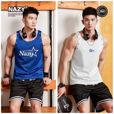 NAZY เสื้อกล้ามกีฬาแบรนด์แฟชั่นใส่ได้สองด้านชายเสื้อบาสเก็ตบอลแขนกุดระบายอากาศระบายเหงื่อแห้งเร็วสไตล์อเมริกัน