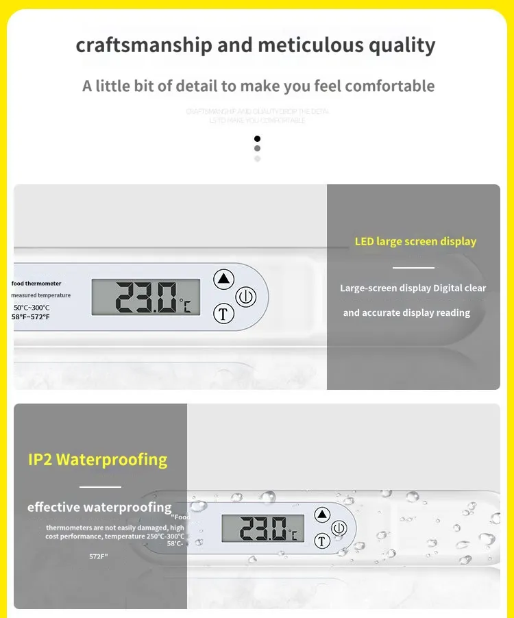 Meat Thermometers [newest] Ipx65 Waterproof Instant Read Cooking Thermometer  5.6in Long Probe Digital Food Thermometer Auto Off Kitchen Thermometer Fo