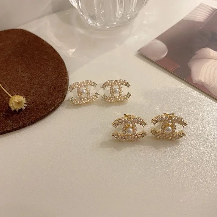 fashion-earrings-ต่างหูเงินแท้925-ต่างหูชาแนล-สีเงิน-สีทอง-พร้อมกล่อง