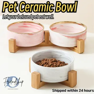 Ceramic Dog Bowl Set with Wooden Stand - Buy Online