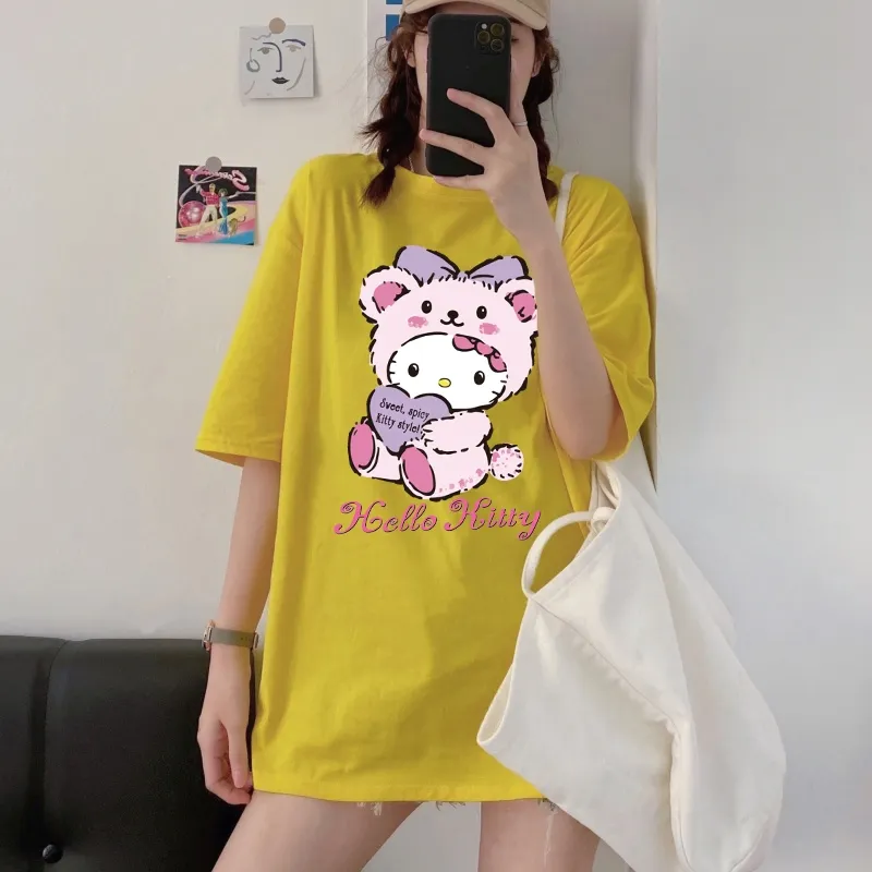 y2k Cartoon kuromi Streetwear Japanese Harajuku Hello Kitty Kawaii Casual  Tops Ulzzang Vintage Loose New T-shirt Female Summer