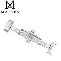 MAIKES 16 18 20Mm New High Quliaty Silver Butterfly Deployment Watch Band Stainless Steel Double Push Button Buckle Clasp