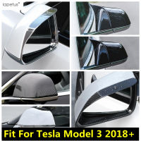 ABS Chrome คาร์บอนไฟเบอร์อุปกรณ์เสริมสำหรับ Tesla รุ่น3 2018-2021กระจกมองหลัง Decor Shell Rain Shade คิ้วฝาครอบ Trim