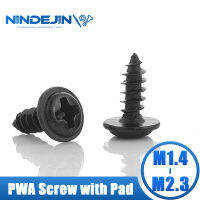 NINDEJING ฮาร์ดแวร์สกรูสีดำ PWA ข้ามรอบหัวเบาะสกรูเกลียวปล่อยหัว M1.4 M1.7 M2 M2.3