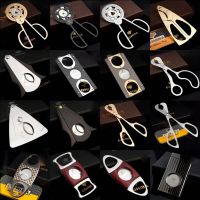 □ COHIBA Double Blades Stainless Steel Gold Silver P Wood Cigar Cutter Pocket Gadgets Zigarre Cutter Knife Cuban Cigars Scissors