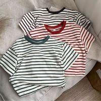 2023 Childrens T-shirt Cotton Short Sleeve Shirts for Kids Summer Striped Boys Girls Tees Baby Bottom Outerwear Clothing