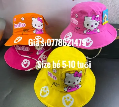 Mũ bé gái 5-10 tuổi - nón vành dành cho trẻ em in hello kity 2 lớp bao đẹp (Fashion-Nón)
