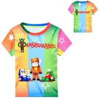 MINE-CRAFTS UNSPEAKABLE การ์ตูนเสื้อยืดสำหรับหนุ่มๆสาวๆแขนสั้นเด็กเสื้อยืดเกมรอบเด็กแฟชั่นแขนสั้น