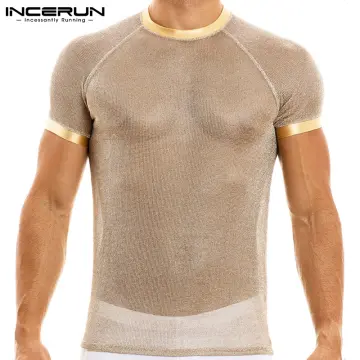 Fashion Mens Mesh Tops Sports Sheer Slim Fit Gym Training See Through T-shirt  Top ClubwearNet Muscle Tee Vest M-XXL