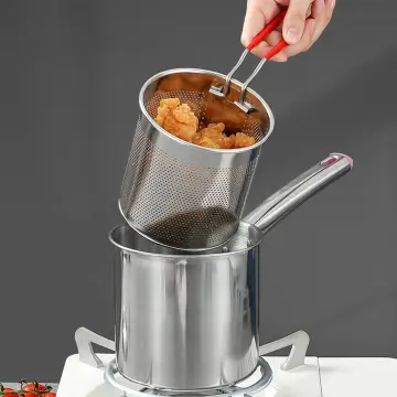 Deep Frying Pot With Strainer Basket Tong Stainless Steel Japanese Tempura Frying  Pot For French Fries Chicken