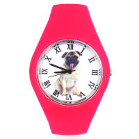 Pug Dog Puppy Animal Pattern Women Men Fashion Silicone Band Sport Quartz Wrist Watch