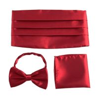 Mens Formal Party Wedding Cummerbund Sets Bow Tie Pocket Square Tuxedo Cummerbunds Belt