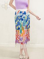 ☼ Aiden001 BQ015C-3 Average Size (45-75Kg) Women Summer Mid-Length Versatile Printed Skirt Underwater World Tassel Skirt