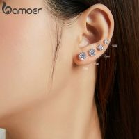 （Neddie jewels） Bamoer HOT SALE Basic Wedding Stud Earrings Solid Silver 925 Clear Cubic Zirconia Women Statement Earrings BSE166TH