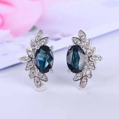 Natural Sapphire Earring Moon Star Stud Earrings For Women Engagement Party Jewelry gift Blue gemstone