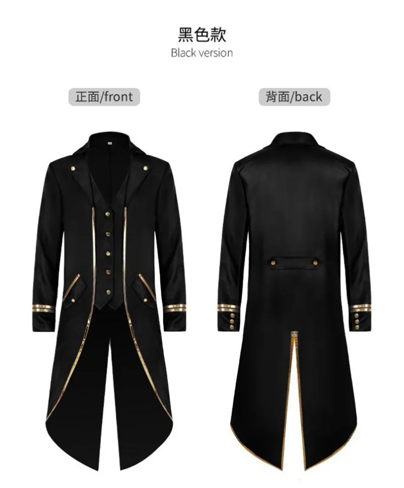 Steampunk Stand Collar Jacket Mens Gothic Victorian Coat Uniform Halloween  Costume Jacket Double Breasted Uniforms 
