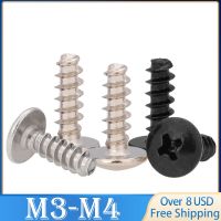 50pcs M3 M3.5 M4 Black Zinc/ Nickel Plated/ 304 Stainless Steel Phillips Cross Mushroom Truss Head Flat End Self Tapping Screws Nails Screws  Fastener