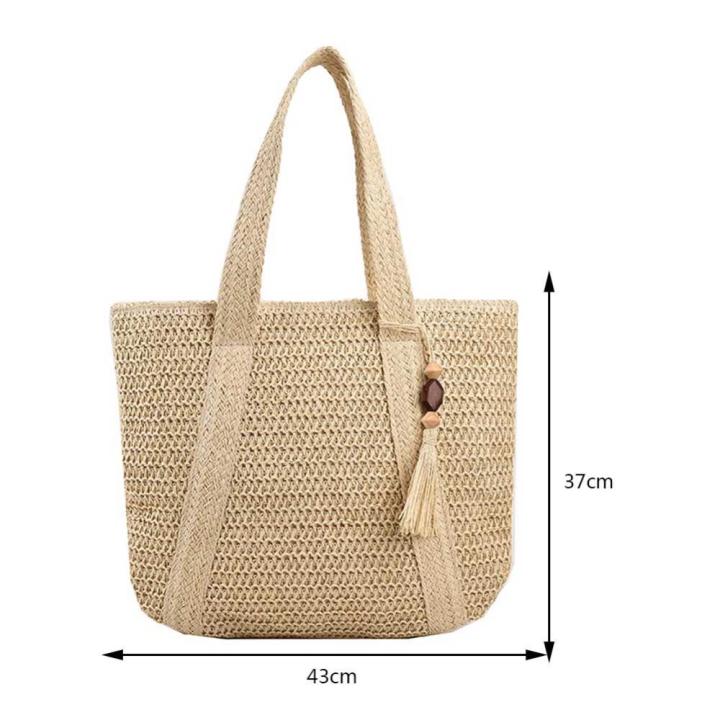 กระเป๋าถือแฟชั่นทำมือกระเป๋าผ้าทอสำหรับสุภาพสตรีจุของได้เยอะทำด้วยมือมีพู่ห้อยกระเป๋าช้อปปิ้ง