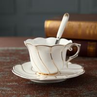 Exquisite Europe Noble Bone China Coffee Cup Saucer And Spoon Set with Gold Ceramic Cappuccino Afternoon Tea Cup