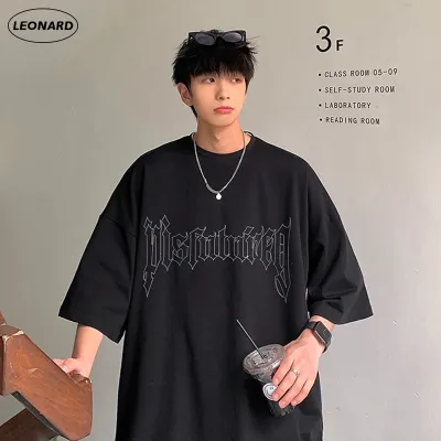 ☾♧♂ 2063 เสื้อยืดแขนสั้นลําลอง คอกลม ทรงหลวม ขนาดใหญ่ สไตล์เกาหลี สําหรับผู้ชาย