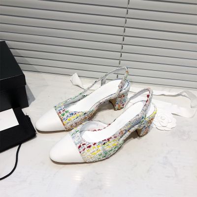 2023 Summer new style small fragrance style color matching thick heel Baotou back empty womens high heels sandals