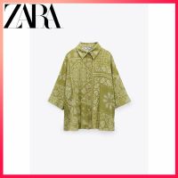 Zara ใหม่ เสื้อเชิ้ต คอปก แขนสั้น พิมพ์ลาย paisley สําหรับผู้หญิง