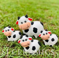 ชุดครอบครัววัว หันข้าง ชุดวัวแบบใหม่ 1 ชุด 4 ชิ้น เซรามิควัว ตุ๊กตาแต่งสวน เซรามิคสัตว์ เซรามิคแต่งสวน วัวเซรามิค
