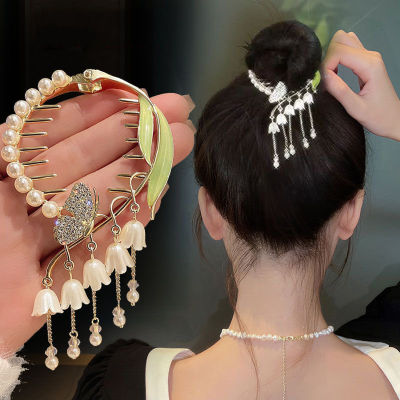 Korean Style Diamond-Encrusted Bellflower Tassel Hair Clip Exquisite Head Accessory