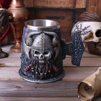 ?Dream Best? Viking Wood Style Beer Mug Simulation Wooden Barrel Beer Cup Double Wall Drinking Mug Metal Insulated 1PC Bar Drinking Cup