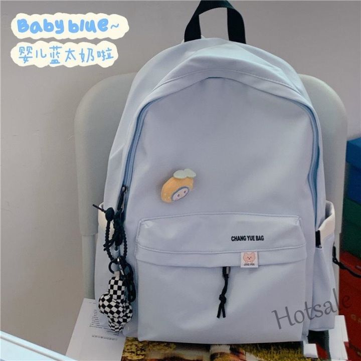 hot-sale-c16-lucky-cc-new-korean-style-girls-nylon-schoolbag-14-inch-laptop-backpack-ins-junior-high-school-student-solid-color-backpack-high-school-student-large-capacity-backpack