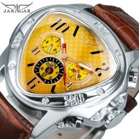 ZZOOI Jaragar Sports Triangle Skeleton Automatic Mechanical Watch for Men Racing Pilot Watches Sub-Dials Luminous Luxury Leather Strap