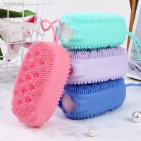 ☸ Double Side Silicone Bubble Bath Body Brush with Soap Storage Sponge Esponja Bucha De Silicone Com Porta Sabão Escova Para Banho
