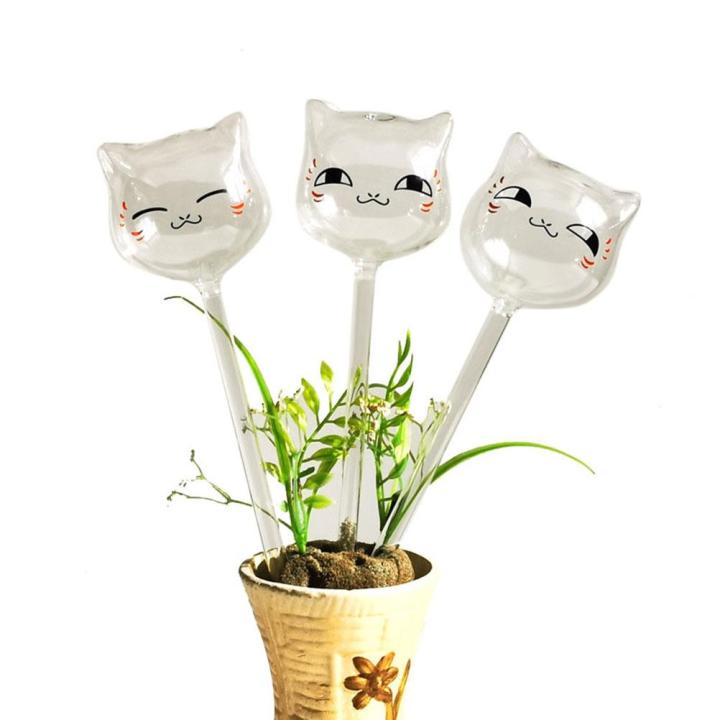 สงสัย-3ชิ้นหลอดไฟระบบการให้น้ำในตัวเองรูปแมวพืชน้ำแก้วใสรูปแมวเครื่องมือรดน้ำระบบการให้น้ำในตัวเอง