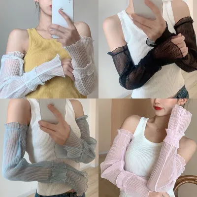 【YY】Summer Ice Sleeve Gloves Fingerless Long Sun Protection Sleeves Lady Thin Lace Mesh Arm Sleeve Sunscreen Uv Breathable Mittens
