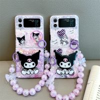 NANCY Electron】เคสโทรศัพท์ขาตั้งโซ่เลเซอร์หรูหรา Sanrio Kuromi สำหรับ Samsung Galaxy Z 4 3 Z Flip4 Flip3 5G เคสนิ่มกันกระแทก