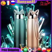 ❁﹍㍿ 1pcs Cute Stainless Steel Cat ears Thermos Cups Thermocup Insulated Tumbler Vacuum Flask Thermo Coffee Mugs Travel Bottle Mug