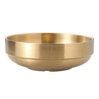 19cm Stainless Steel Bowl Golden Double Layer Thick Bibimbap Noodle Soup Bowl Cooking Baking Fruit Salad Serving Bowl