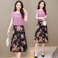 ❅ In the summer of 2023 new temperament cultivate ones morality show thin floral chiffon dress with short sleeves off two printing belly