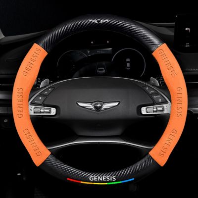 （Two dog sells cars） หนังนิ่มคาร์บอนไฟเบอร์ลื่นพวงมาลัยสำหรับ Hyundai Genesis GV80 EV G80 G70 G90 GV60 EV GV70 Sport Mint Essentia