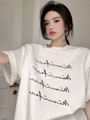 HengShanYuan เสื้อยืดแขนสั้นทรงหลวมพิมพ์ลาย220กรัมทำจากผ้าฝ้ายหนา